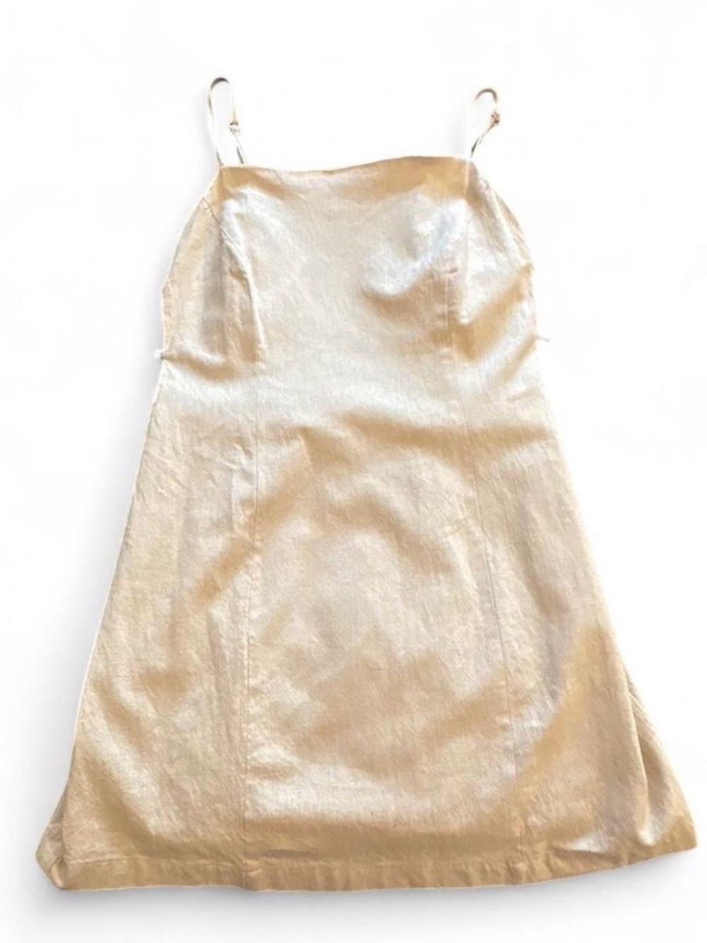 $148 Anthropologie Smocked Linen Cream Mini Dress with Side Ring Details M - Picture 5 of 8